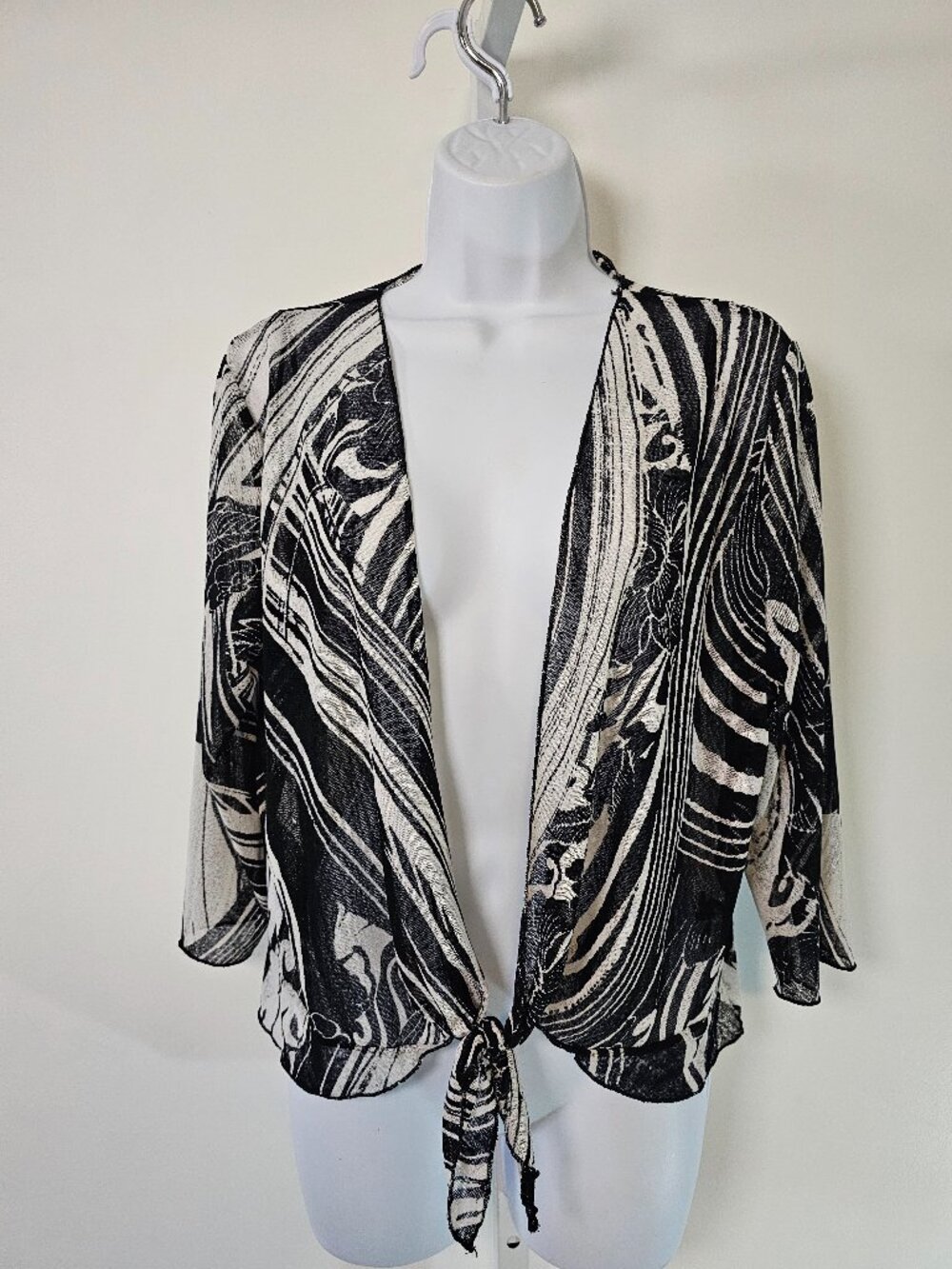 Whispers Blouse Black White Tie Sheer Grunge Party Mesh L